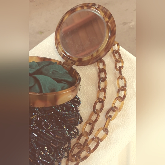 Vintage Blue/Green Beaded "Grenade" Wrist Bag C.1980s - Picture 3 of 7